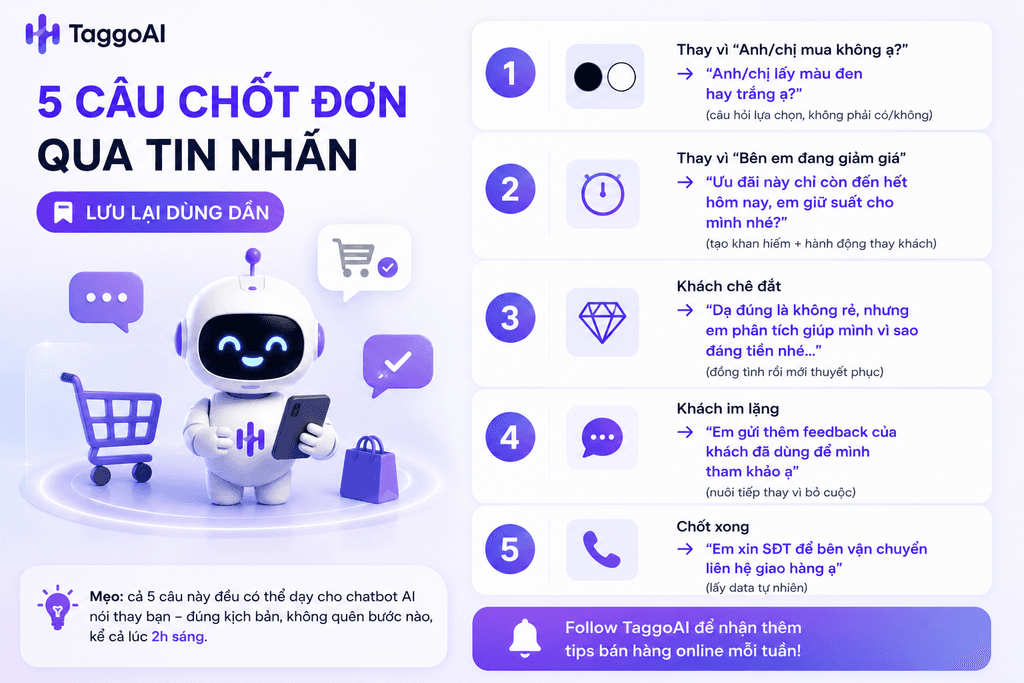 5 CÂU CHỐT ĐƠN QUA TIN NHẮN – LƯU LẠI DÙNG DẦN 📌