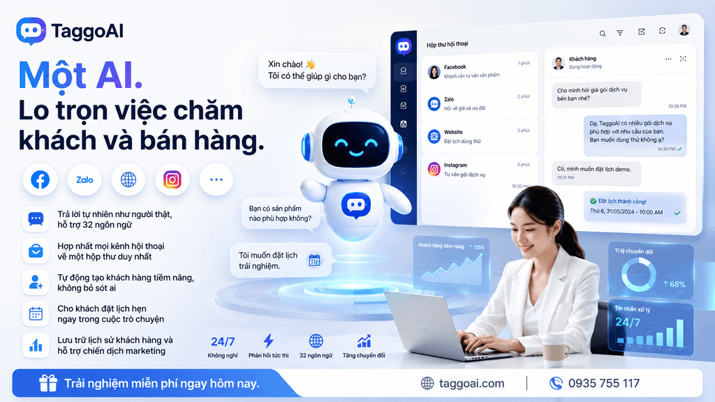 Một AI. Lo trọn việc chăm khách và bán hàng.